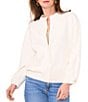Color:New Ivory - Image 4 - Soho Stretch Twill Banded Collar Long Sleeve Zip Front Bomber Jacket