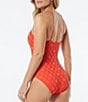 Color:Tangerine - Image 2 - Solid Crochet High Neck Gold Bamboo Ring One Piece Swimsuit