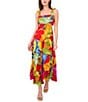 Color:Orange Multi - Image 1 - Square Neck Sleeveless Watercolor Floral Print Slip Dress