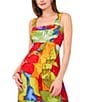 Color:Orange Multi - Image 3 - Square Neck Sleeveless Watercolor Floral Print Slip Dress