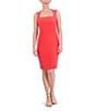 Color:Hot Coral - Image 1 - Stretch Crepe Knit Square Neck Cap Sleeve Corset Top Sheath Dress