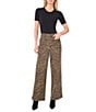 Vince Camuto Stretch Denim Leopard Print Wide Leg Jeans, Color:Khaki Haze - Image 3