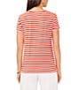 Color:Tulip Red - Image 2 - Striped Print Crew Neck Short Sleeve Knit Tee Shirt