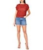 Vince Camuto Sweater Pointelle Crew Neck Short Sleeve Vest, Color:Chili - Image 3