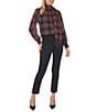 Vince Camuto Tartan Plaid Chiffon Tie Neck Long Sleeve Fringe Blouse - Image 3