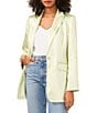 Color:Foam Green - Image 1 - Textured Satin Peak Lapel 3/4 Long Sleeve Button Front Blazer