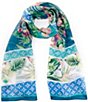 Color:Teal - Image 1 - Tropical Floral Oblong Scarf