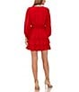 Color:Ultra Red - Image 2 - V-Neck Long Balloon Sleeve Smocked Waist Tiered A-Line Chiffon Mini Dress