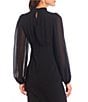Color:Black - Image 4 - V-Neck Long Chiffon Sleeve Crepe Sheath Dress