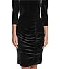 Color:Black - Image 4 - Velvet 3/4 Sleeve Crew Neck Shirred Sheath Dress