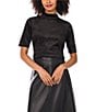Vince Camuto Velvet Mesh Mock Neck 3/4 Sleeve Top, Color:Rich Black - Image 1