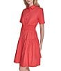 Vince Camuto Woven Collared Short Sleeve Button Front Shirt Dress, Color:Poppy - Image 3