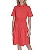 Vince Camuto Woven Collared Short Sleeve Button Front Shirt Dress, Color:Poppy - Image 4