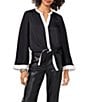 Vince Camuto Woven Contrast Trim Split V-Neck Flare Sleeve Tie Front Blouse - Image 1