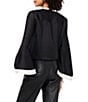 Vince Camuto Woven Contrast Trim Split V-Neck Flare Sleeve Tie Front Blouse - Image 2