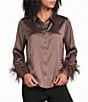 Vince Camuto Woven Feather Trim Button Down Blouse - Image 1