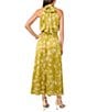 Vince Camuto Woven Abstract Floral Print Halter Sleeveless Smocked Waist Blouson Maxi Dress, Color:Green Oasis - Image 2