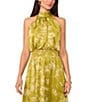 Vince Camuto Woven Abstract Floral Print Halter Sleeveless Smocked Waist Blouson Maxi Dress, Color:Green Oasis - Image 3