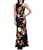Vince Camuto Woven Floral Print Round Neck Sleeveless Maxi Gown, Color:Black Multi - Image 1