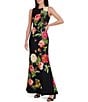 Vince Camuto Woven Floral Print Round Neck Sleeveless Maxi Gown, Color:Black Multi - Image 3