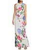 Vince Camuto Woven Floral Print Round Neck Sleeveless Maxi Gown, Color:Ivory Multi - Image 1