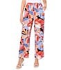Vince Camuto Woven Tropical Palm Print Drawstring Waist Wide Leg Pants, Color:Serene Sky - Image 1