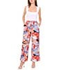 Vince Camuto Woven Tropical Palm Print Drawstring Waist Wide Leg Pants, Color:Serene Sky - Image 3