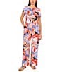 Vince Camuto Woven Tropical Palm Print Drawstring Waist Wide Leg Pants, Color:Serene Sky - Image 4