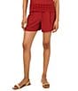 Vince Camuto Woven Pleated Elastic Back Waistband Coordinating Shorts, Color:Chili - Image 1