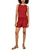 Vince Camuto Woven Pleated Elastic Back Waistband Coordinating Shorts, Color:Chili - Image 3