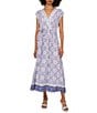 Vince Camuto Woven Printed V-Neck Cap Sleep Tie Front Maxi Wrap Dress, Color:Navy Dream - Image 1
