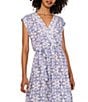 Vince Camuto Woven Printed V-Neck Cap Sleep Tie Front Maxi Wrap Dress, Color:Navy Dream - Image 3