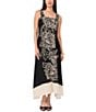 Vince Camuto Woven Square Neckline Sleeveless Printed Maxi Shift Dress, Color:Rich Black - Image 1