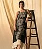 Vince Camuto Woven Square Neckline Sleeveless Printed Maxi Shift Dress, Color:Rich Black - Image 5