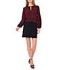 Vince Camuto Woven Zebra Print V-Neck Long Sleeve Center Front Seam Top, Color:Boysenberry - Image 3