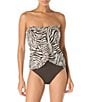 Vince Camuto Zebra Print Drape Bandeau Removable Strap Tankini Swim Top - Image 2