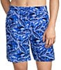 Vineyard Vines Chappy Fish Print 7#double; Inseam Swim Trunks, Color:Tide Blue - Image 1