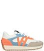 Color:Bright Orange/Baby Blue - Image 2 - Cosmic Colorblock Suede Trim Retro Sneakers