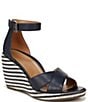 Color:Navy Stripe - Image 1 - Marina Leather Striped Jute Wedge Sandals
