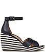 Color:Navy Stripe - Image 2 - Marina Leather Striped Jute Wedge Sandals