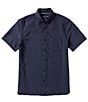 Color:Navy - Image 1 - Solid Seersucker Short Sleeve Woven Shirt