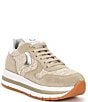 Color:Sand Beige - Image 1 - Maran Suede And Raffia Lace-Up Sneakers