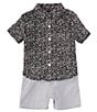 Color:Grey - Image 1 - Baby Boy 12-24 Months Short Sleeve Printed Linen-Blend Shirt & Solid Twill Shorts Set