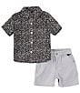 Color:Grey - Image 2 - Baby Boy 12-24 Months Short Sleeve Printed Linen-Blend Shirt & Solid Twill Shorts Set