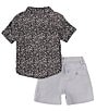 Color:Grey - Image 3 - Baby Boy 12-24 Months Short Sleeve Printed Linen-Blend Shirt & Solid Twill Shorts Set