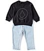Color:Black - Image 1 - Baby Boys 12-24 Months Long Sleeve Icon Logo Sweatshirt & Denim Jeans Set
