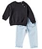Color:Black - Image 3 - Baby Boys 12-24 Months Long Sleeve Icon Logo Sweatshirt & Denim Jeans Set