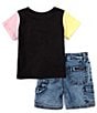 Color:Black - Image 2 - Baby Boys 12-24 Months Short Sleeve Color Block T-Shirt & Denim Carpenter Shorts Set