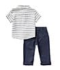 Color:Cloud - Image 3 - Baby Boys 12-24 Months Short Sleeve Horizontal Stripe Woven Shirt & Finished-Hem Pant Set