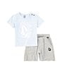 Color:Ice Blue - Image 1 - Baby Boys 12-24 Months Short Sleeve Logo T-Shirt & Coordinating Raw-Hem Shorts Set